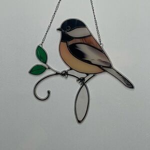 Suncatcher Acrylic Chickadee Bird Green Leaves Home Cabin Decor Gifts